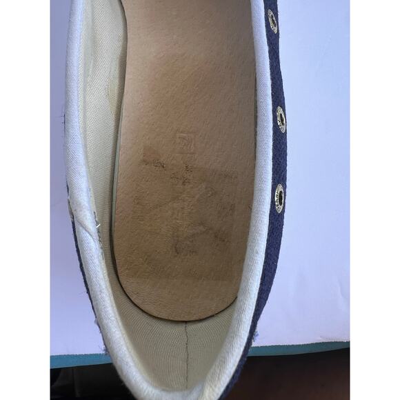Sperry HTF Top Sider Navy Blue & White Slip On Low Wedge Slip On Boat Shoes 10M - Picture 11 of 14